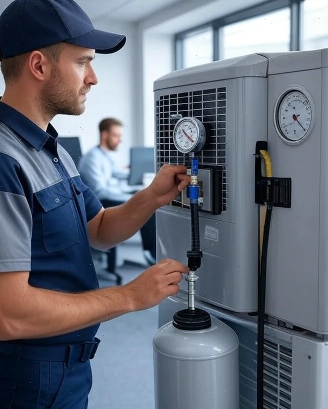 Technik kontroluje chladivo v klimatizácii na Slovensku